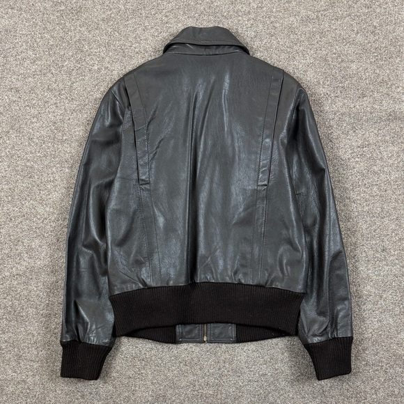 J Crew Brown Genuine Leather Field Aviator Pilot Bomber Jacket Womens Medium Y2K - Picture 2 of 7